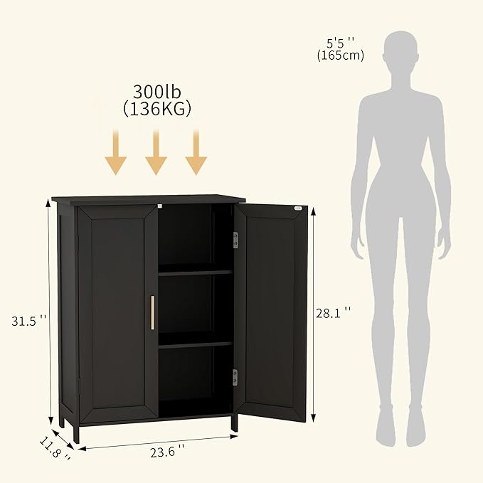 Bathroom Storage Floor Cabinet Freestanding Organizer with Adjustable Shelves for Bathroom Bedroom Laundry Room,2 Doors