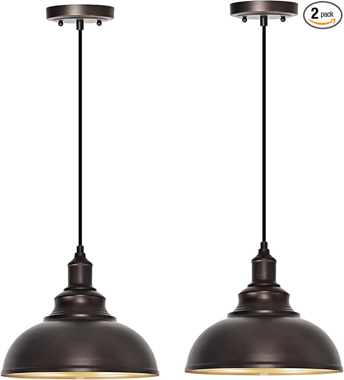 2 Pack Bronze Pendant Lights Kitchen Island Industrial Adjustable Hanging Barn Light Fixtures