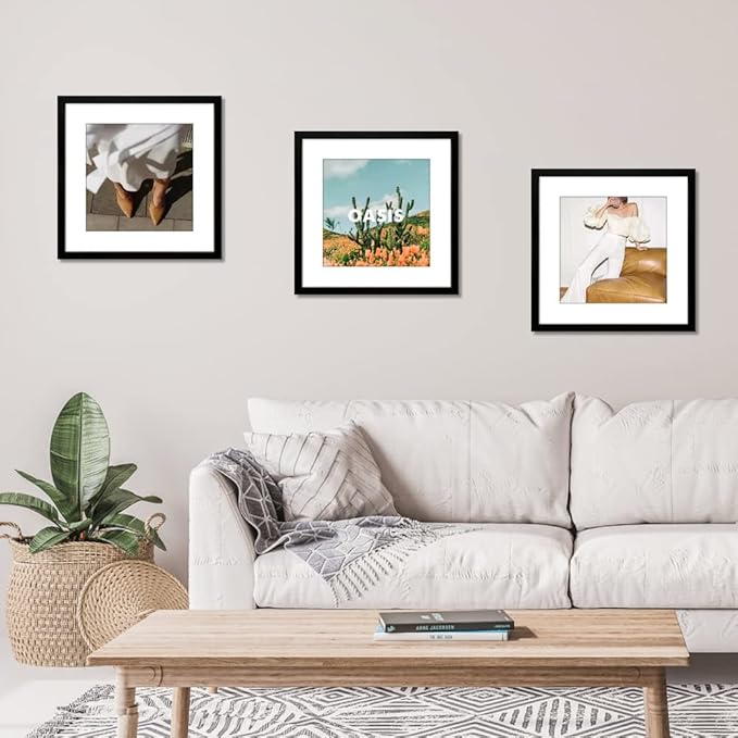 THREELOVE 16x16 Frame Black, Display Picture 12x12 with mat or 16x16 Without mat, Photo Poster Picture Frame Wall Mounting Home Decor, 3 PCS