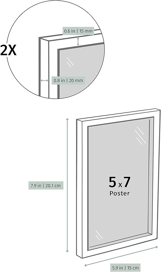Opposite Wall - Set of 2-5x7 in - Dark Solid Oak Wood Picture Frames with Mat - Wall Hanging & Tabletop Photo Frame - Pictures Display 4x6 with Mat, 5x7 without - Office, Gallery & Home Decor