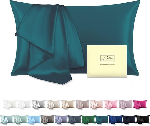 Mulberry Silk Pillow Cases Standard Size Silk Pillowcase with Zipper Soft Breathable Smooth Cooling Satin Silk Pillow Covers for Sleeping for Hair and Skin (Teal,20"X 26",1Pcs)