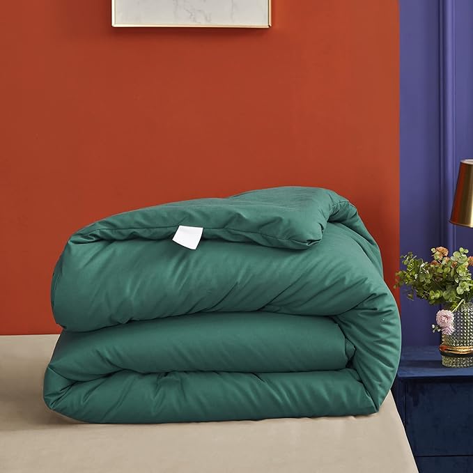 Luxlovery Emerald Green Comforter Set King Dark Green Bedding Comforter Set Solid Modern Forest Green Blanket Quilts Cotton Soft Breathable Comforter 1 Green+1 Caramel Pillowcases