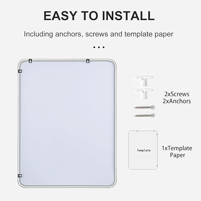 30"x36" Bathroom Wall Mirror with Matte Black Metal Frame & HD Glass, Copper-Free Mirrors Modern Rectangle Round Corner Framed Vanity Mirror - Horizontal or Vertical Installation