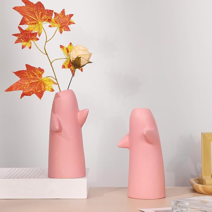 2 Pack Flower Vases for Bouquet, Pink Small Ceramic Vases for for Centerpieces Home Decor Accents Terracotta Vase for Table Entryway Bookshelf Living Room