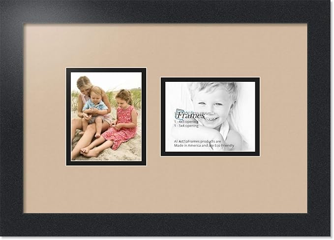ArtToFrames Collage Photo Frame Double Mat with 2 - 4x5 Openings and Satin Black Frame