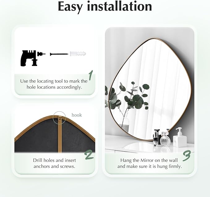 Asymmetrical Wall Mirror Matel Brass Framed Wall Mirror for Living Room Bedroom Bathroom Entryway Wall Decor 32" L x 32" W ELE-002G
