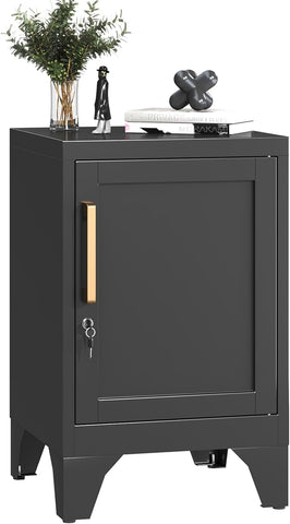 23.6" H Black Metal NightStand Locker End Table with 1 Doors,Steel Bedside Storage Cabinet with Removable Shelf,Side Table with Adjustable Leveling Foot for Home Office Living Room or Bed Room