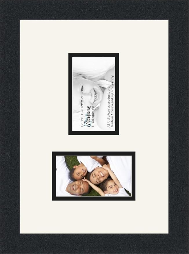 ArtToFrames Collage Photo Frame Double Mat with 2-3x5 Openings and Satin Black Frame