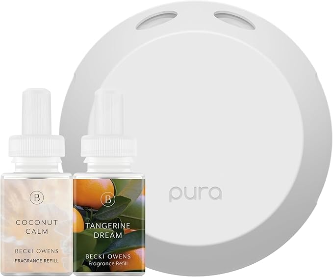 Pura Smart Home Fragrance Device Starter Set - Pura 4 - Scent Diffuser for Home - Includes Fragrance Aroma Diffuser - Square Box, Coconut Calm and Tangerine Dream Scent Refills