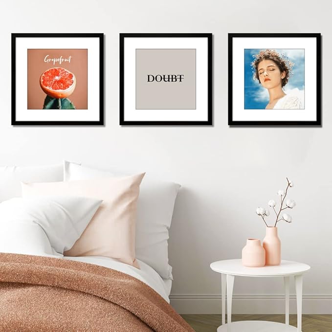 THREELOVE 16x16 Frame Black, Display Picture 12x12 with mat or 16x16 Without mat, Photo Poster Picture Frame Wall Mounting Home Decor, 1-PCS