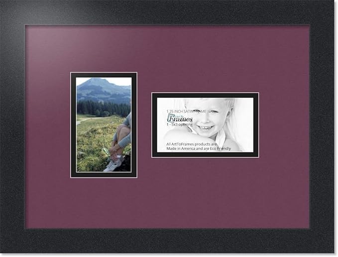 ArtToFrames Collage Photo Frame Double Mat with 2 - 3x5 Openings and Satin Black Frame