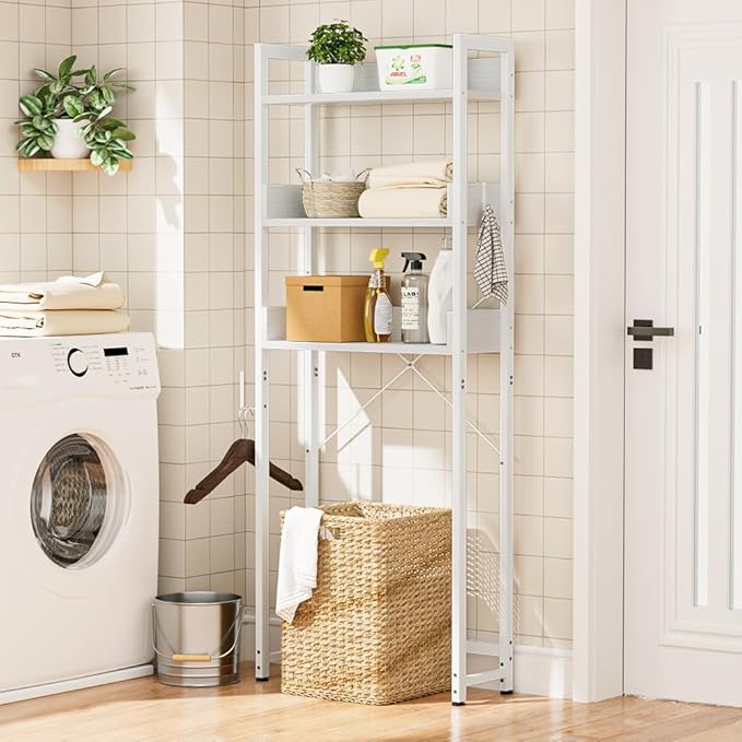 OTK Over-The-Toilet Storage, 3 Tier Bathroom Organizer Shelf, Freestanding Space Saver with Toilet Paper Holder, Multifunctional Over The Toilet Rack, White