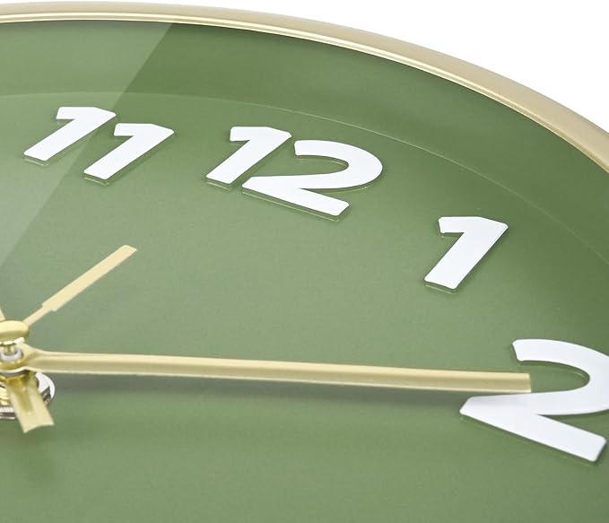 Wall Clock, 10 Inch Silent Wall Clocks Battery Operated, Modern Non-Ticking Analog Clock Decorative for Kitchen Bedroom Office Bathroom- Olive Green and Gold