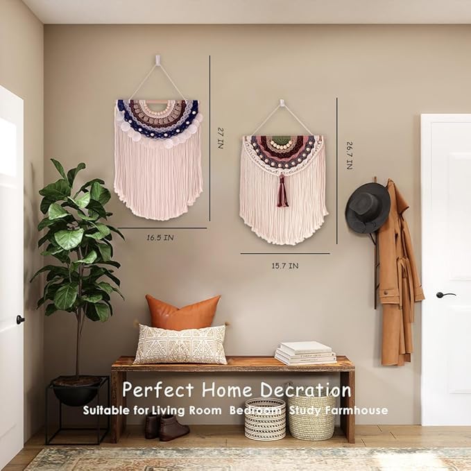 Remmdan Colorful Macrame Wall Hanging: colored Macrame Wall Decor, 26"x 15" Boho Macrame Decor, Handmade Bohemian Decoration for Living Room Bedroom