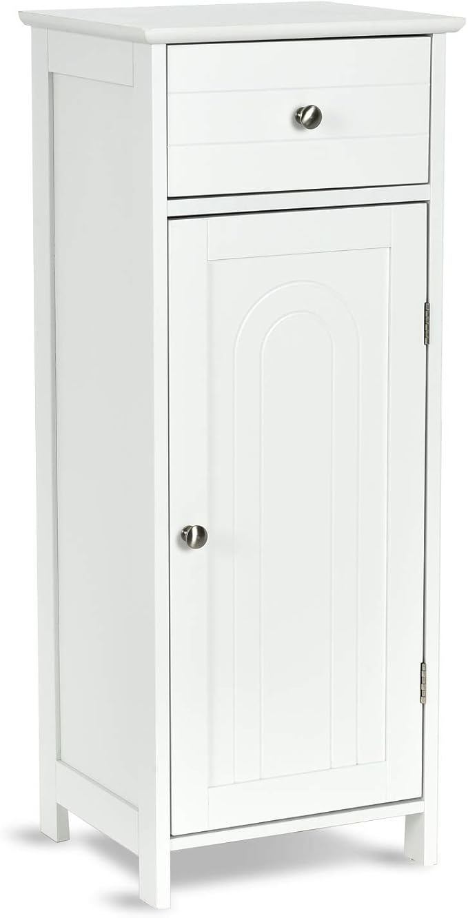GLACER Floor Storage Cabinet, Multifunctional Bathroom Storage Cabinet with 2 Adjustable Shelves, Ideal for Bathroom, Living Room, 14 x 12 x 34.5 inches (White)