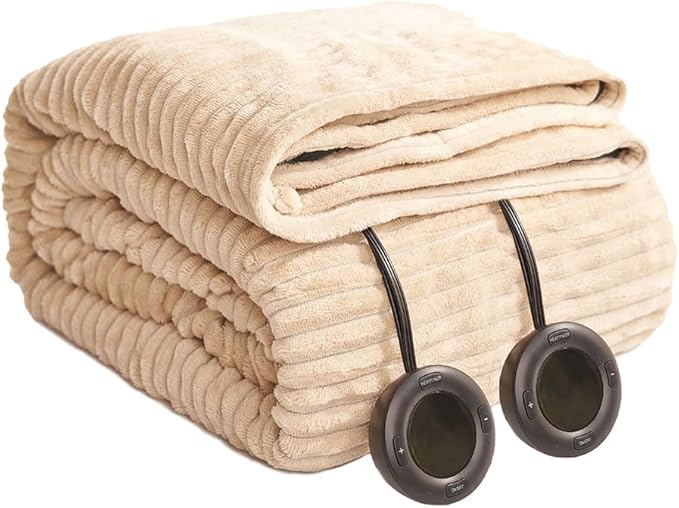 Heated Blanket King Size 100"x90",ETL Certification-6 Heating Levels Electric Blanket&1-10 Hour Auto Off,Heating Blanket with Dual Controller (Beige)