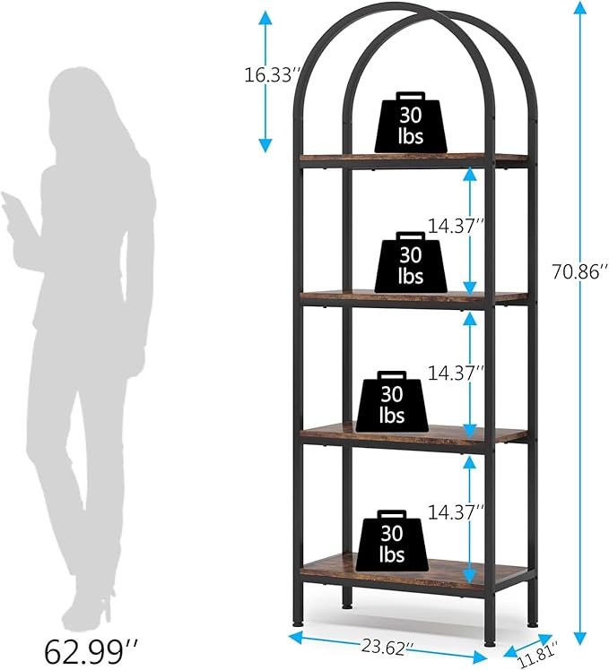 Tribesigns 4-Tier Open Bookshelf Set of 2, 70.8" Wood Bookcase Storage Shelves with Metal Frame, Freestanding Display Rack Tall Shelving Unit for Office, Bedroom, Living Room (Rustic Brown, 2PCS)