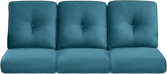 22x25/22x24 Outdoor Cushions for Patio Couch Chairs Set of 3 - High Back Comfy Outside Seat Cushions for Wicker Dining Rocker Glider Loveseat 3-Seater Sectional Sofa - Peacock Blue/Button