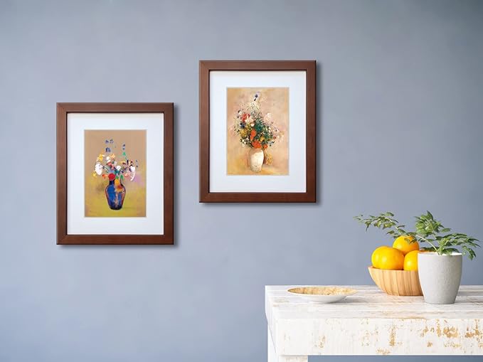 11x14 Picture Frame Set of 2 Made of Solid Wood with Real Glass for Pictures 8x10 with Mat or 11x14 Without Mat, Wall Mount or Tabletop Gallery Photo Frames, Brown