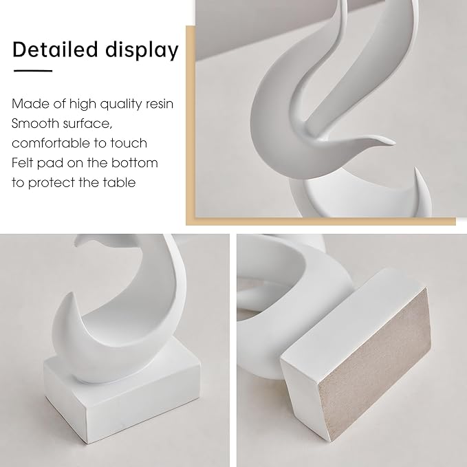 FJS White Decor Modern Flame Statue Decorations for Living Room, Resin Sculptures Home Décor Accents, Abstract Art Sculpture for Shelf Dining Room Office Coffee Table Centerpiece