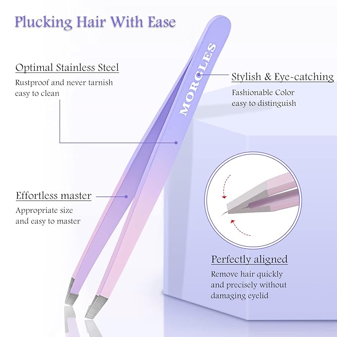 MORGLES Tweezers Set, Professional Nail Clippers and Tweezer Kit for Women and Men with Leather Travel Case, 9 Pack