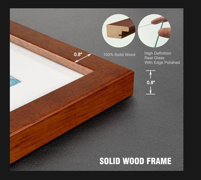 12x12 Picture Frame Set of 2 Made of Solid Wood Photo Frame with Real Glass for Pictures 8x8 with Mat or 12x12 without Mat, Wall Gallery or Tabletop display Frames, Brown