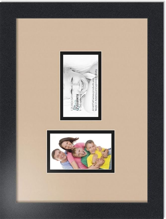 ArtToFrames Collage Photo Frame Double Mat with 2 - 3x5 Openings and Satin Black Frame