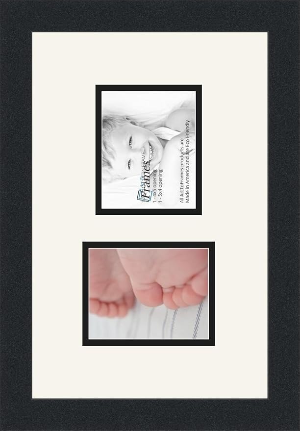 ArtToFrames Collage Photo Frame Double Mat with 2-4x5 Openings and Satin Black Frame