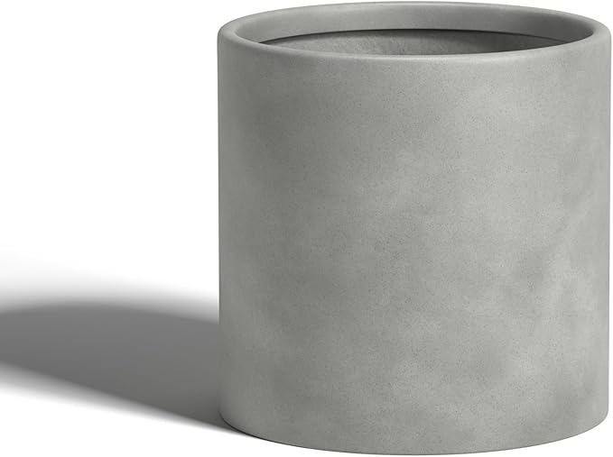 DTY Signature Mount Powell Fiberstone Planter - 16 Inch Extra Large Gray Cylindrical Mid-Century Modern Home Decor Indoor & Outdoor Plant Pot - Durable Planters for Indoor Plants, Outdoor Spaces