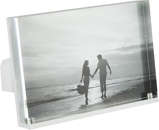 TIZO Design Horizontal 7x5 Lucite Picture Frame, Durable 1 Inch Thick Clear Lucite & Magnetic Closures, Elegant & Practical Boutique Quality Photo Frame (Multiple Colors Available)