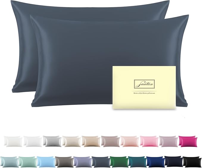 Silk Pillow Cases 2 Pack Soft Breathable and Sliky King Size Pillow Cases Set of 2,Natural Mulberry Satin Silk Pillowcase with Hidden Zipper for Hair and Skin (Space Grey,20"X 36",2pcs)