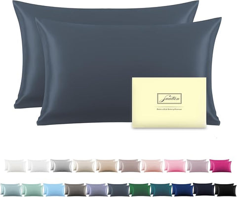 Silk Pillow Cases 2 Pack Soft Breathable and Sliky King Size Pillow Cases Set of 2,Natural Mulberry Satin Silk Pillowcase with Hidden Zipper for Hair and Skin (Space Grey,20"X 36",2pcs)