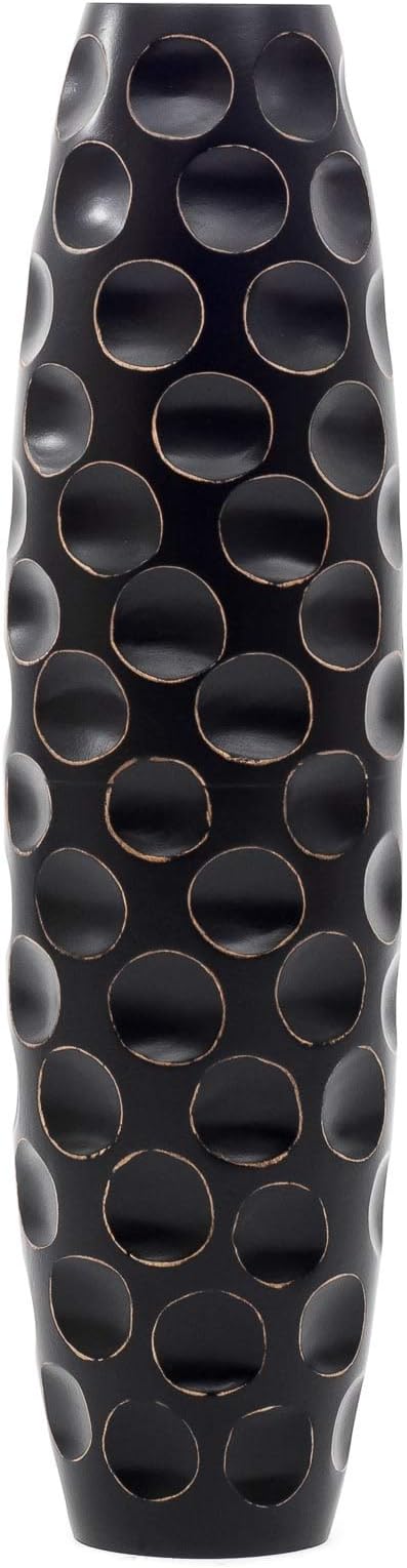 Leewadee Large Black Home Decor Floor Vase – Wooden 26 inches Tall Farmhouse Decor Flower Holder for Fake Plant and Pampas Grass