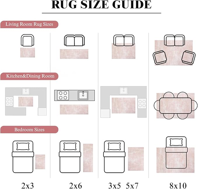 Washable Rug 8x10 Area Rugs for Living Room - Stain Resistant Non-Slip Backing Boho Rug for Bedroom,Durable & Ultra-Thin Vintage Large Area Rug(8x10,Pink)