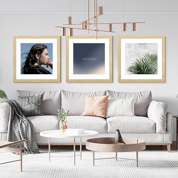 THREELOVE 16x16 Frame Wood Color, Display Picture 12x12 with mat or 16x16 Without mat, Photo Poster Picture Frame Wall Mounting Home Decor, 1-PCS