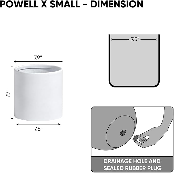 DTY Signature Mount Powell Fiberstone Planter - 8 Inch Extra Small White Cylindrical Mid-Century Modern Home Decor Indoor & Outdoor Plant Pot - Durable Planters for Indoor Plants, Outdoor Spaces