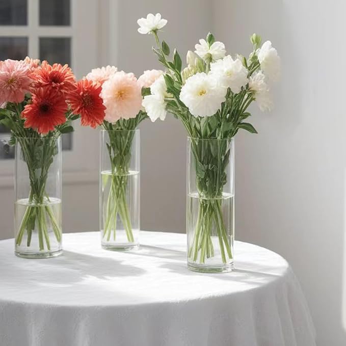 10 Pack Glass Vases for Centerpieces, 8 Inch Tall Small Clear Glass Flower Vase Cylinder Vases for Centerpieces Wedding Home Table Decor