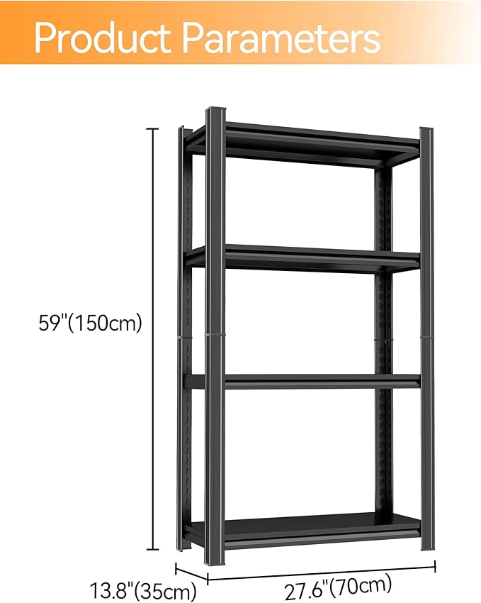 Tall Bookshelf with Open Shelves, Metal Office Book Shelf, Adjustable Organizer Bookcase, Standing Storage Organizer Shelf for Living Room (4 Tier 27.6" W*13.8" D*59" H)