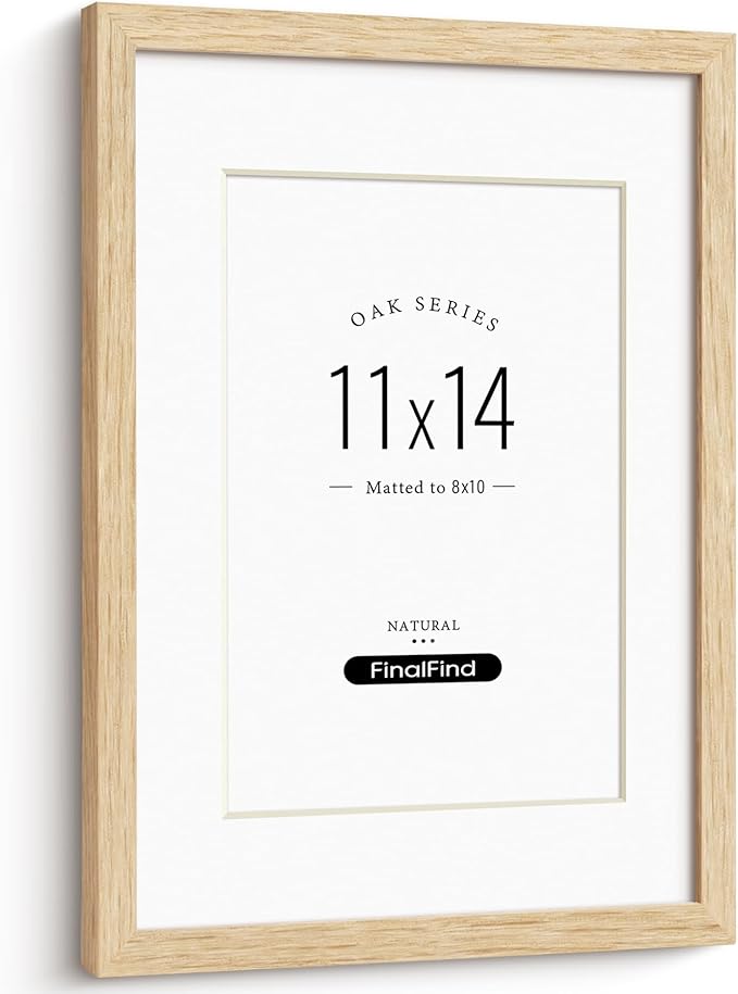 11x14 Picture Frame with Mat for 8x10, Natural Solid Oak Wood 11x14 Frame with Tempered Glass for Wall Mounting(Single,Oak)