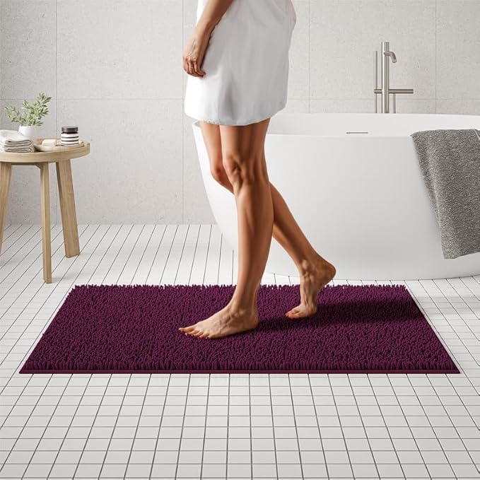 MAYSHINE Plush Shaggy Chenille Bath Mat | Extra Soft, Super Absorbent, Non-Slip Bathroom Rug | Fluffy Microfiber, Area Rug Sets for Bathroom Floor, Kitchen, Living Room | 47"x27" | Burgundy