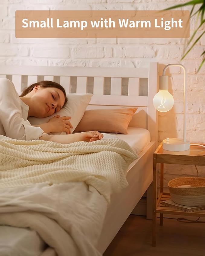 ONEWISH Industrial Small Table Lamp for Bedroom, Fully Dimmable Modern Beside Lamps with 2700K Warm Light Bulb for Kids Reading, White Nightstand Lamps for Living Room, Dorm,Home Office