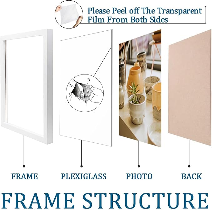 KTKDE 8.5x11 Picture Frame White Certificate Document Frame 3 Pack Diploma Frames, Poster and Photo, Horizontal and Vertical Formats for Wall Hanging or Tabletop with Shatter Resistant Plexiglass