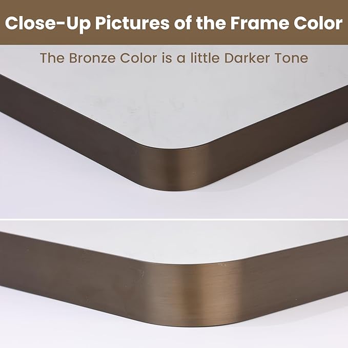 LOAAO 36”X36” Bronze Bathroom Mirrors for Vanity, Rounded Rectangle Brushed Bronze Metal Frame Mirror, Anti-Rust, Tempered Glass, Hangs Horizontally or Vertically