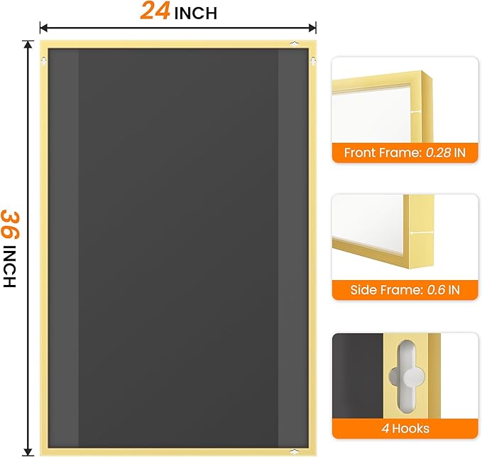 Bathroom Vanity Mirror for Wall, 36" x 24" Metal Framed Rectangular Bathroom Wall Mirror for Over Sink, HD Shatterproof Glass, Hangs Horizontally or Vertically(Gold)