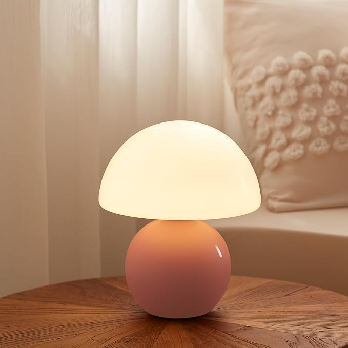 Mushroom Lamp Desk Lamp for Bedroom,Table Bedside Small Lamps for Living Room,Mushroom Decor Cute Mini Modern Mid Century Lamps for Night Stands,Unique Aesthetic Home Living Room Decor(Pink)