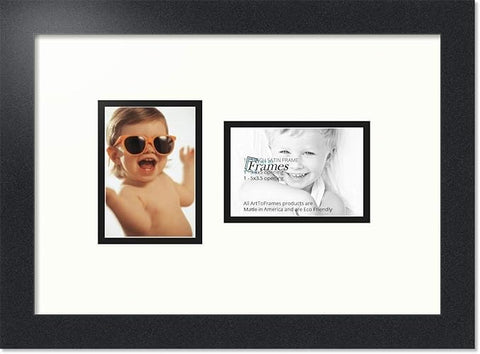 ArtToFrames Collage Photo Frame Double Mat with 2 - 3.5x5 Openings and Satin Black Frame