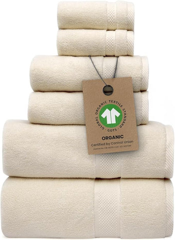 100% Organic Zero-Twist Cotton Towels - GOTS Certified Luxury Bath Towels - Ultra Soft & Plush 700GSM Long-Staple Cotton - 6 Piece Towel Set (Papyrus)