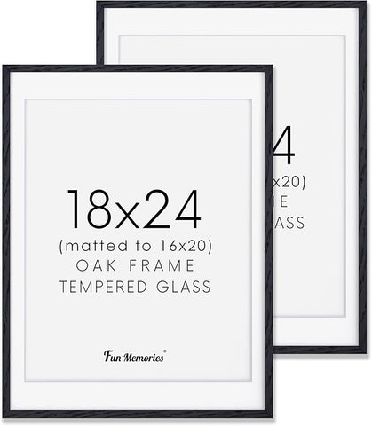 Black 18x24 Picture Frame, Large 18 by 24 Poster Frames Set of 2, Natural Oak Wood Frame 18 x 24 with Tempered Glass, 18x24 Black Wood Frames, 18"x24" Art Frame