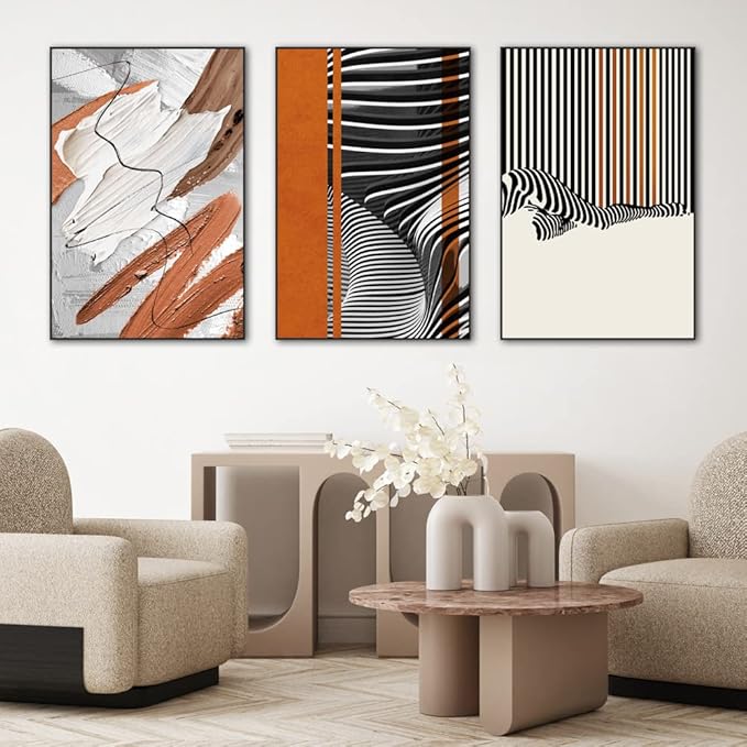 Canvas Wall Art Aesthetic Abstract Graffiti Large 32" X 24" Set of 3 Minimalist Wall Decor Modern Nature Art Posters Prints Frame Wall Art For Living Room Bedroom Bathroom Kitchen Office (Blue)