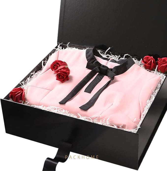 PACKHOME 17x14.5x5.5 Inches, 3 Extra Large Gift Boxes with Lids, Magnetic Closure Boxes with Ribbon for Clothes and Large Gifts (Glossy Black)